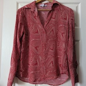 Catherine Gee silk blouse xs heart print Valentine shirt